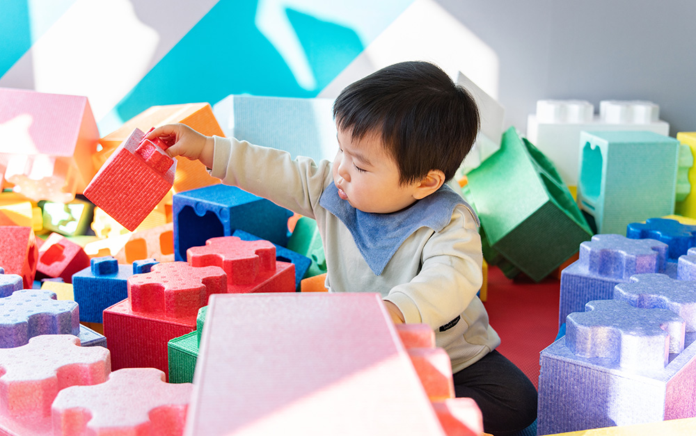 ブロックで遊ぶ小さな子供